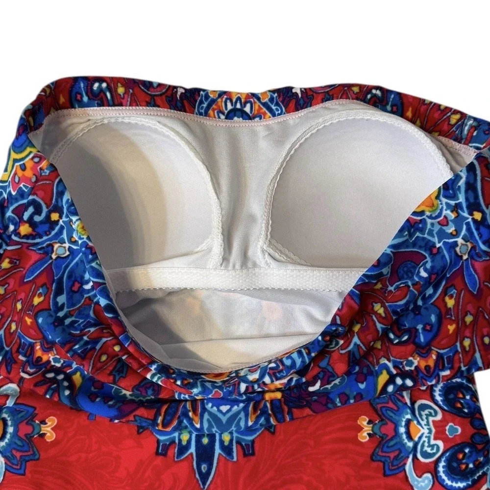 Lauren Ralph Lauren Red‎ Paisley Bandeau One Piece Swimsuit Womens Size 12